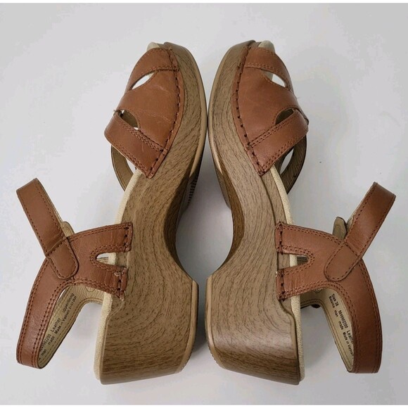 DANSKO Season Sandals Womens 7.5 8 38 Camel Brown Leather Strappy Wedge Comfort - Picture 6 of 11